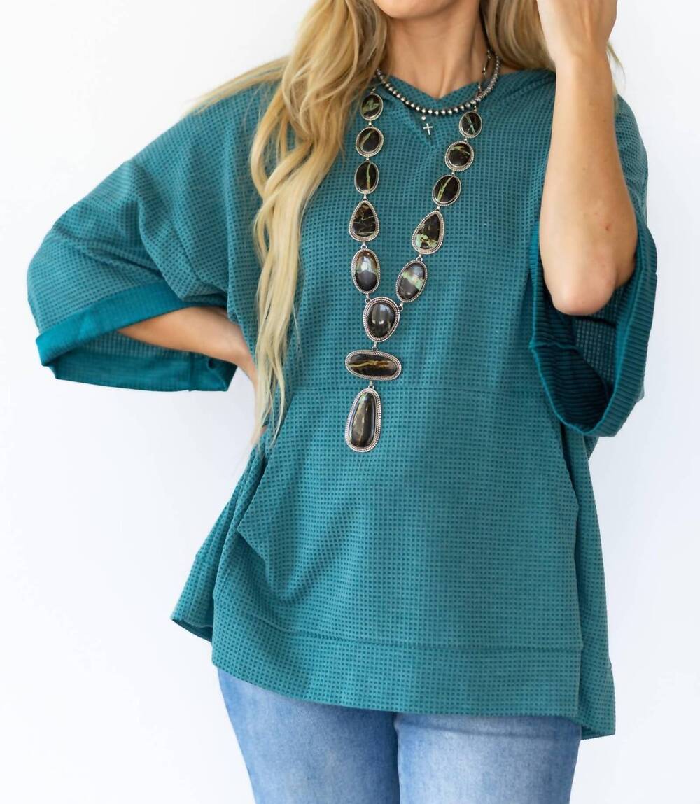 NEW ANDREE BY UNIT two-tone thermal hoodie in jewel green